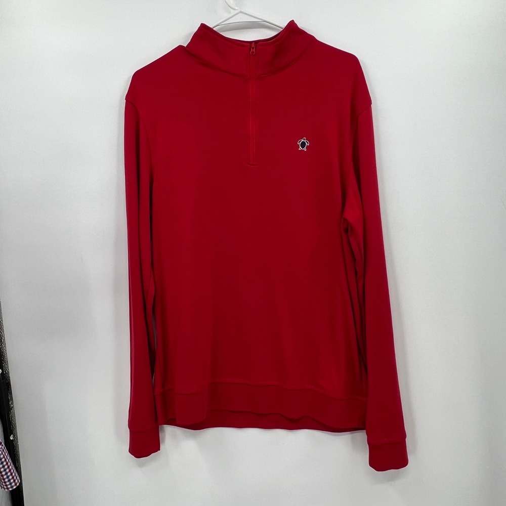 Simply‎ Southern Medium Quarter Zip Pullover Mens Red Turtle Logo Gingham Trim